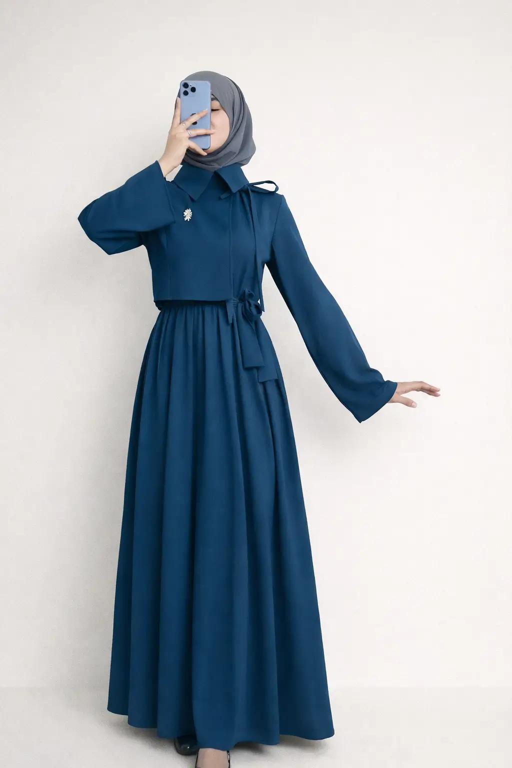 Yan Bağlama Detaylı Gömlek Yaka Elbise 1827