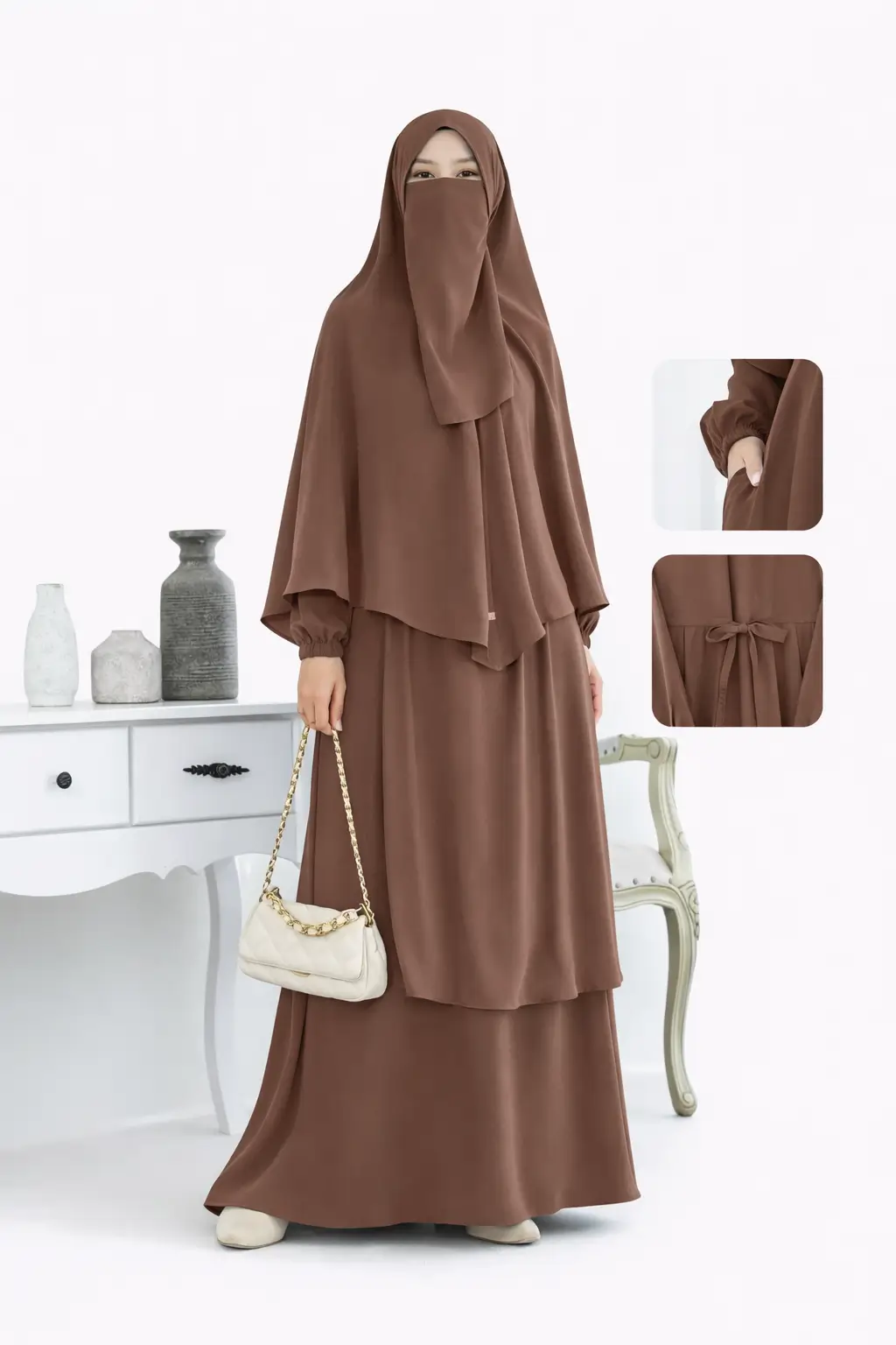 Elbise, Sufle ve nikap, üçlü tesettür takım – 1739