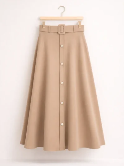 düğme detaylı kemerli uzun etek 1717