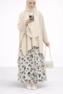 Gül Desenli Etek, Tunik ve Şal Üçlü Tesettür Takım – 1820