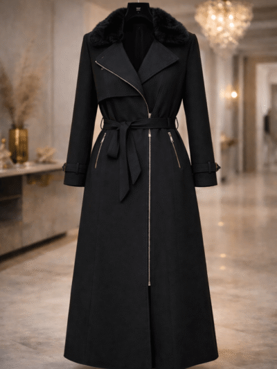 Kürk Yakalı Kemerli Uzun Süet Kaban 1630