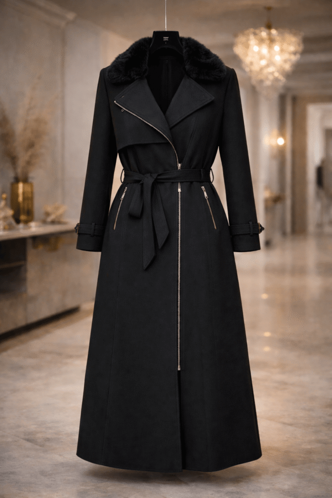 Kürk Yakalı Kemerli Uzun Süet Kaban 1630