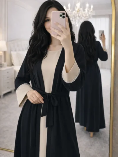 Kolu Taş Detaylı İkili Abaya Elbise Kombin – 1791