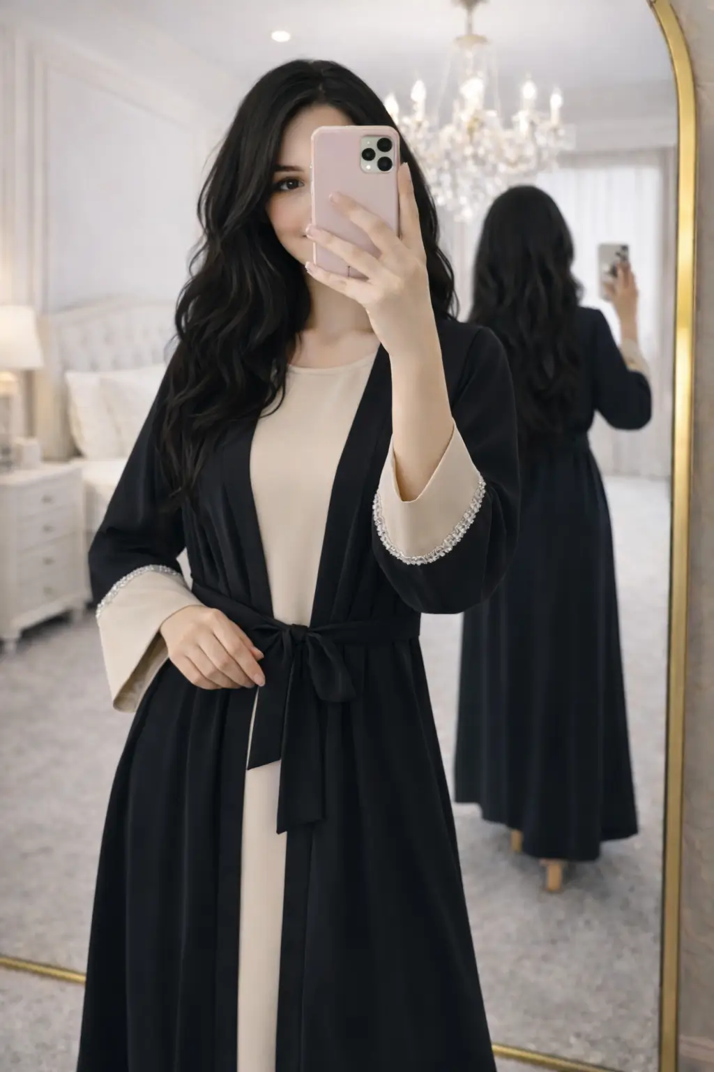 Kolu Taş Detaylı İkili Abaya Elbise Kombin – 1791