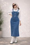 Askılı Kot Büstiyer, Gömlek & Kot Etek Üçlü Takım | 1792