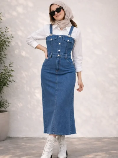 Askılı Kot Büstiyer, Gömlek & Kot Etek Üçlü Takım | 1792