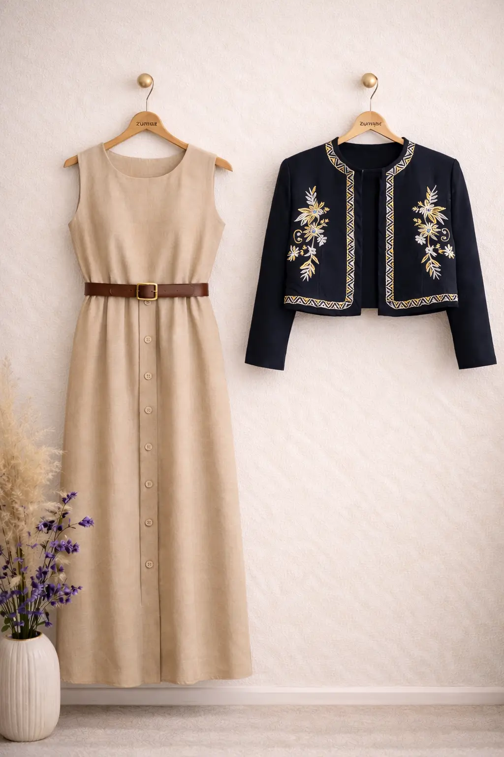 Gül İşlemeli Ceket & Elbise İkili Takım | 1824