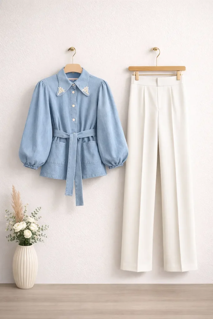 Taş Detaylı Denim Gömlek Pantolon İkili Takım 1794