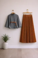 Denim Panço & Plise Etek İkili Takım 1795