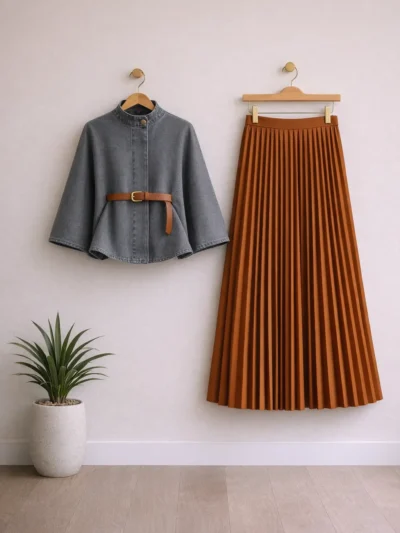 Denim Panço & Plise Etek İkili Takım 1795