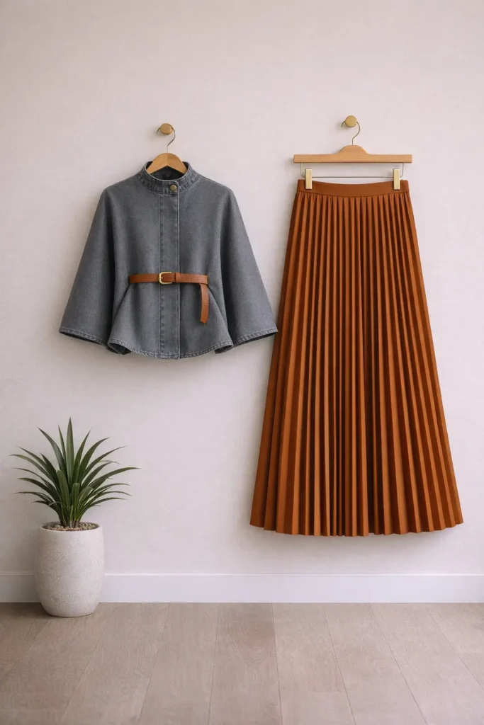 Denim Panço & Plise Etek İkili Takım 1795