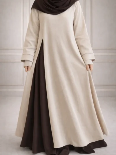 Yırtmaç Detaylı Uzun Tunik, Etek ve Kolluklu Tesettür Takım – 1825