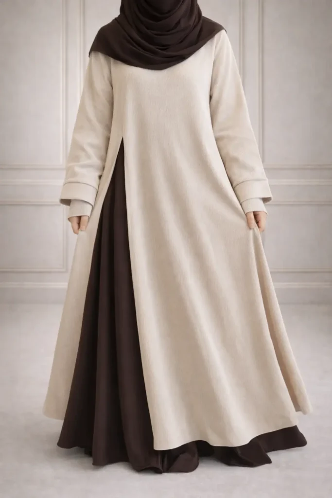 Yırtmaç Detaylı Uzun Tunik, Etek ve Kolluklu Tesettür Takım – 1825