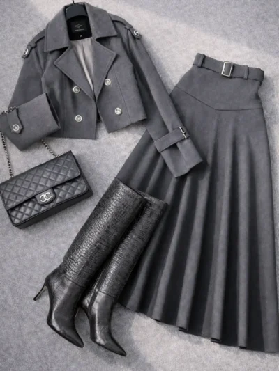 Premium Süet Ceket & Etek Takım 1839