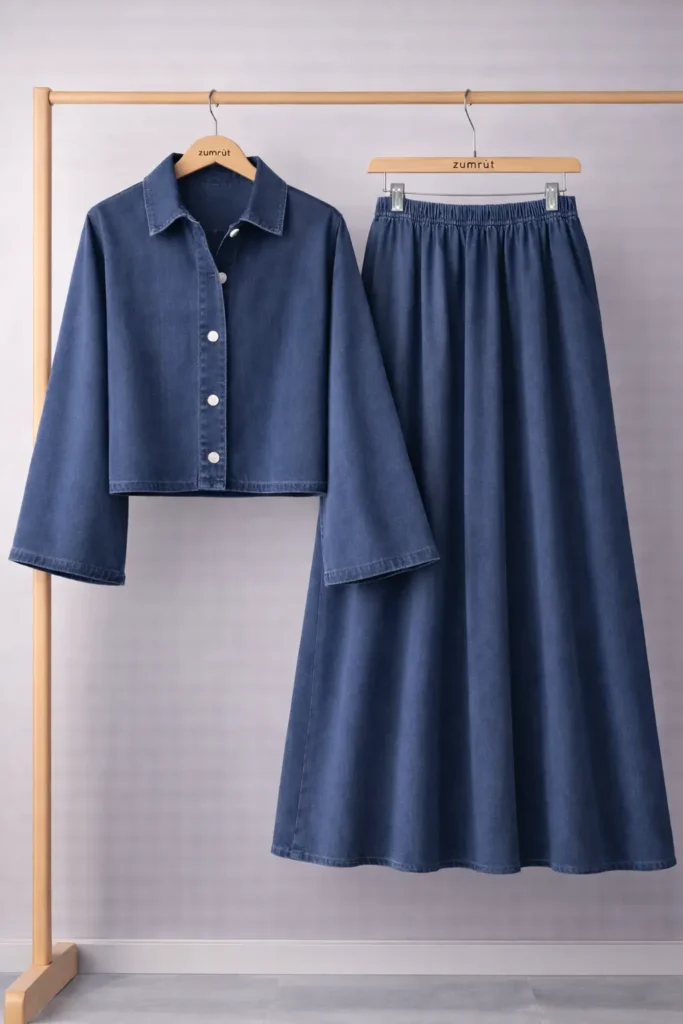 Denim Ceket Etek İkili Takım 1799