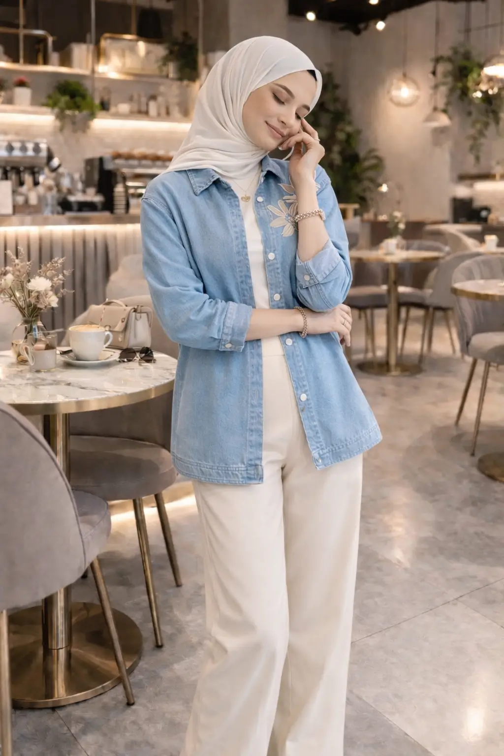 Çiçek İşleme Detaylı Denim Gömlek Pantolon İkili Takım 1802 - Görsel 2