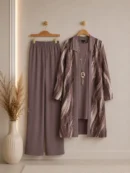 Soyut Yaprak Desenli Gömlek, Tunik ve Pantolon – Üçlü Takım ve Kolye | Model 1854