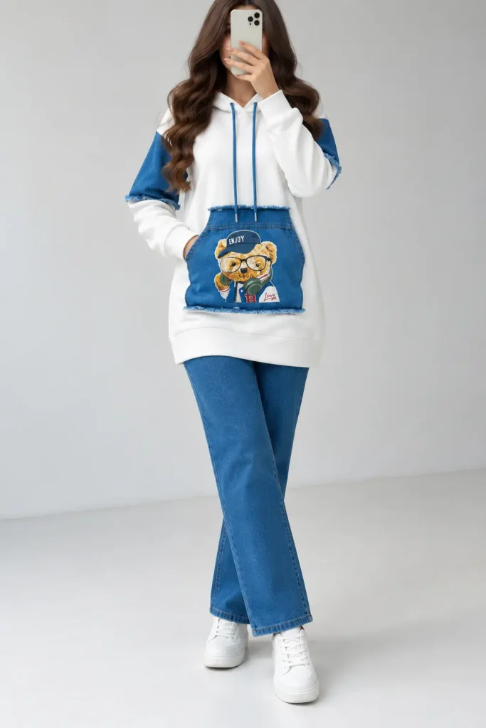 Kapüşonlu 3 İplik Hoodie ve Likralı Kot Pantolon İkili Takım 1766