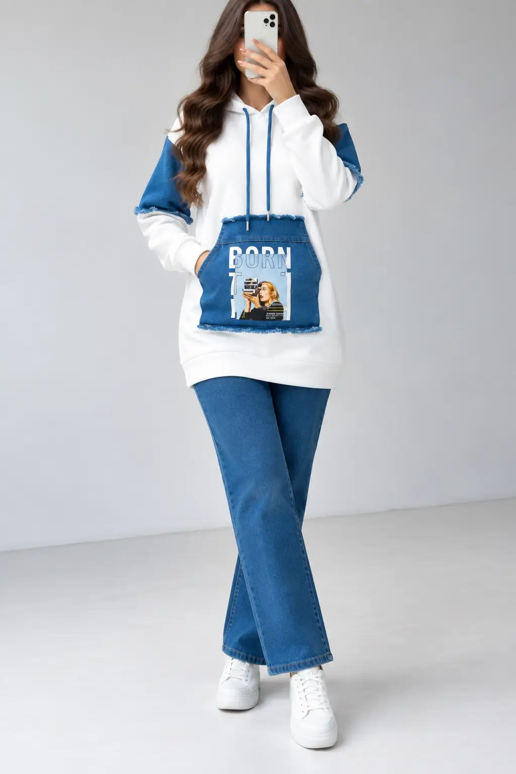 Kapüşonlu 3 İplik Hoodie ve Likralı Kot Pantolon İkili Takım 1767