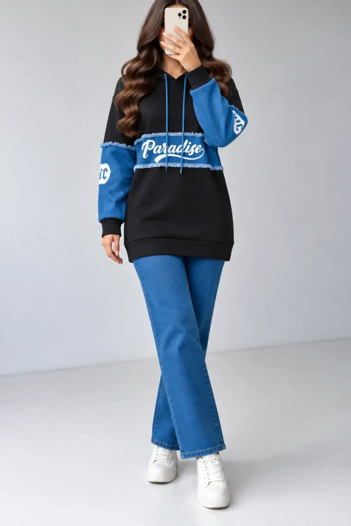 Kapüşonlu 3 İplik Hoodie ve Likralı Kot Pantolon İkili Takım 1768