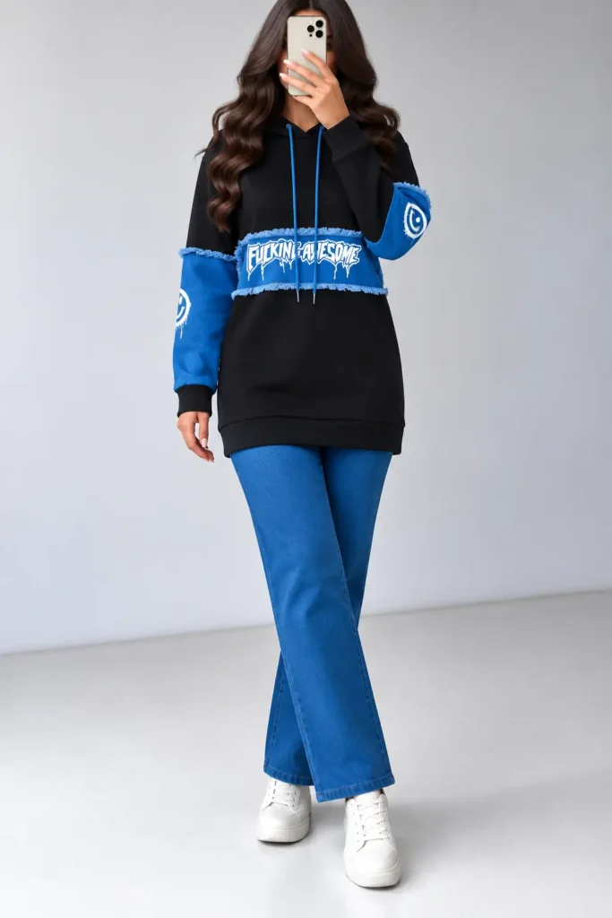Kapüşonlu 3 İplik Hoodie ve Likralı Kot Pantolon İkili Takım 1769