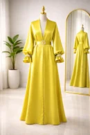 Kol Taş Detaylı Saten Abaya ve Kemer – 1750