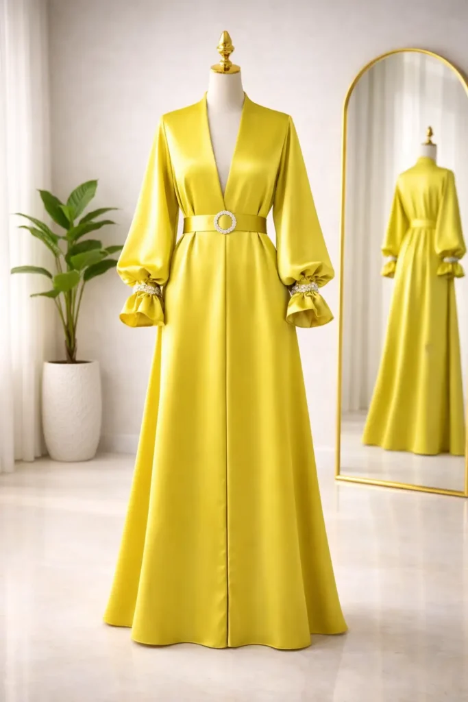 Kol Taş Detaylı Saten Abaya ve Kemer – 1750